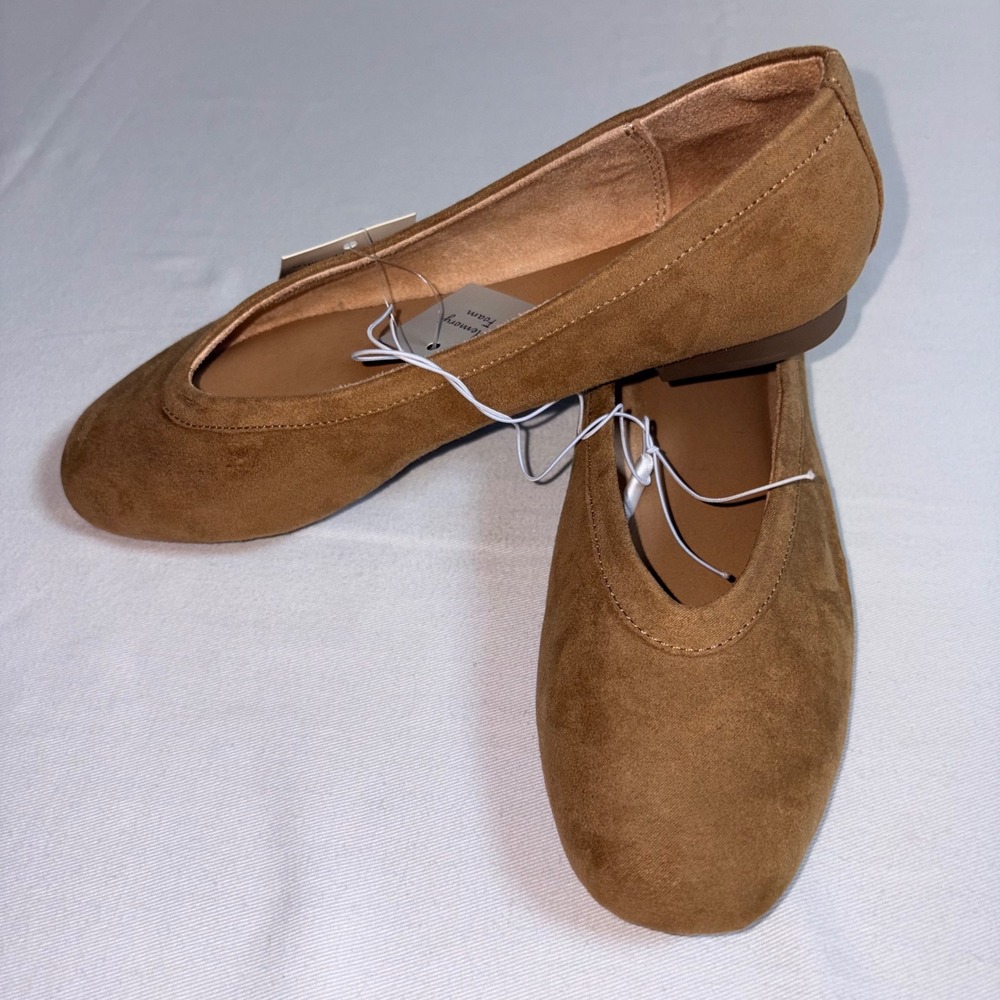 A New Day Never Ballet Flats 7.5 Brown Faux Suede Memory Foam Round Toe Slip On